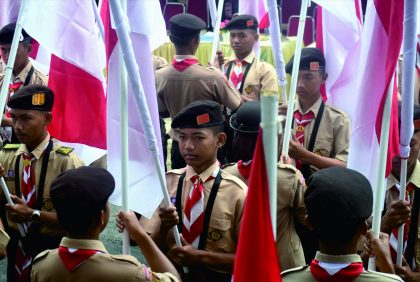 Anggota Pramuka Kwartir Cabang Purbalingga mengikuti Estafet Tunas Kelapa Kwarda Jawa Tengah, 14 Agustus 2023