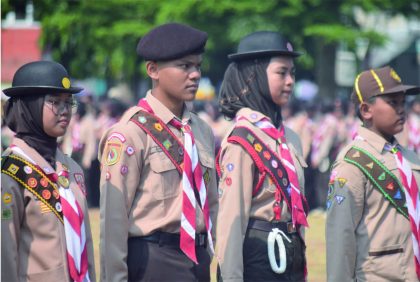 Pramuka Garuda mengikuti Apel Besar Pramuka Purbalingga, di Alun-alun Purbalingga, Senin 9 Oktober 2023.