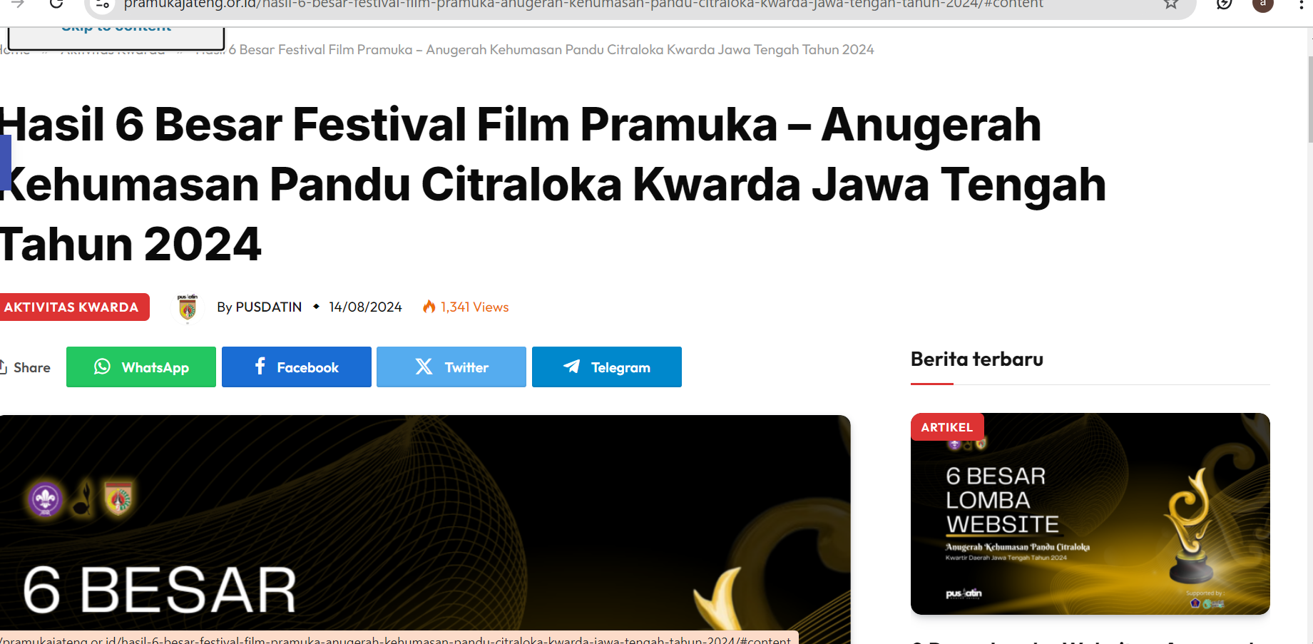 3 Tim Kontingen Purbalingga Masuk 6 Besar Festival Film Pramuka- Anugerah Kehumasan Pandu Citraloka Kwarda Jawa Tengah Tahun 2024