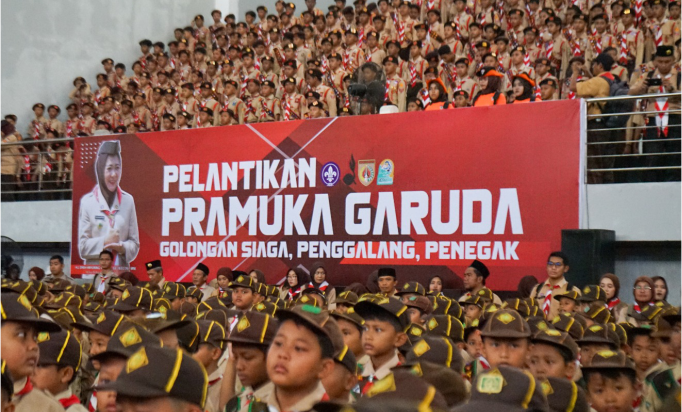 Kwarcab Gerakan Pramuka Kabupaten Purbalingga melantik Pramuka Garuda, di Sasana Krida GOR Goentoer Darjono Purbalingga, Kamis 19 Desember 2024